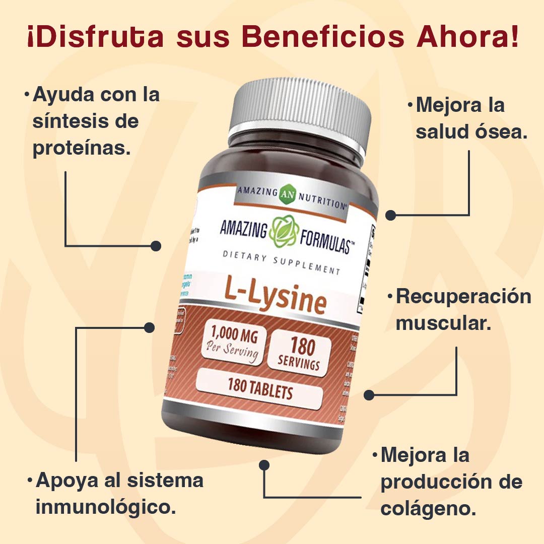 Foto 3 pulgar | Amazing Nutrition L-lysine 1000 Mg Lisina Apoyo Sistema Inmunológico 180 Tabletas