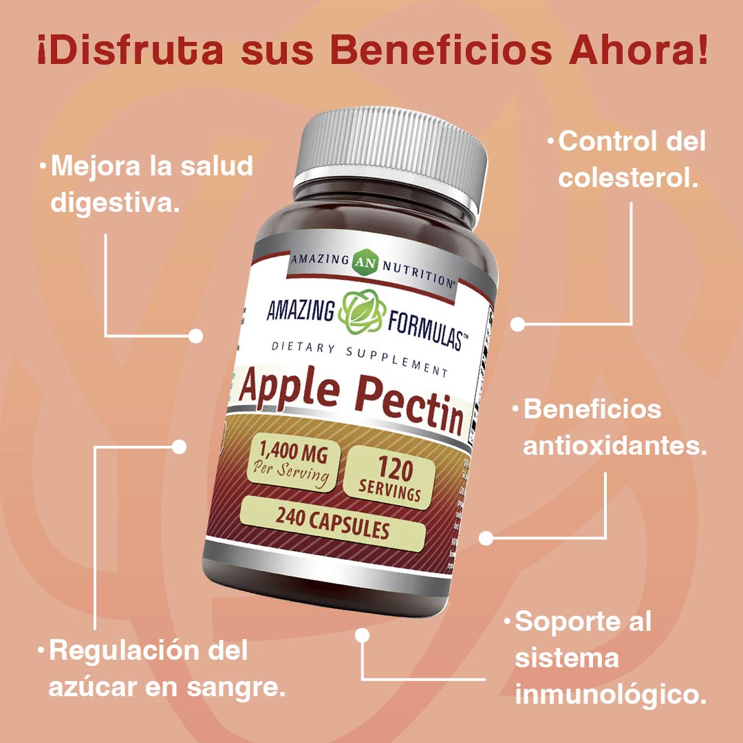 Foto 3 pulgar | Amazing Formulas Apple Pectin Digestión Control Colesterol Pectina De Manazana 120 Cápsulas