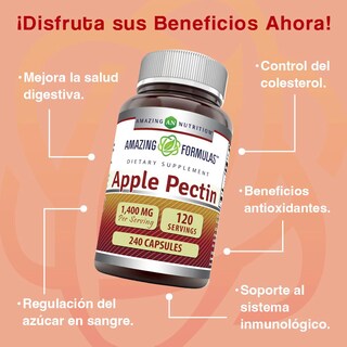 Foto 2 | Amazing Formulas Apple Pectin Digestión Control Colesterol Pectina De Manazana 120 Cápsulas