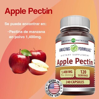 Foto 3 | Amazing Formulas Apple Pectin Digestión Control Colesterol Pectina De Manazana 120 Cápsulas