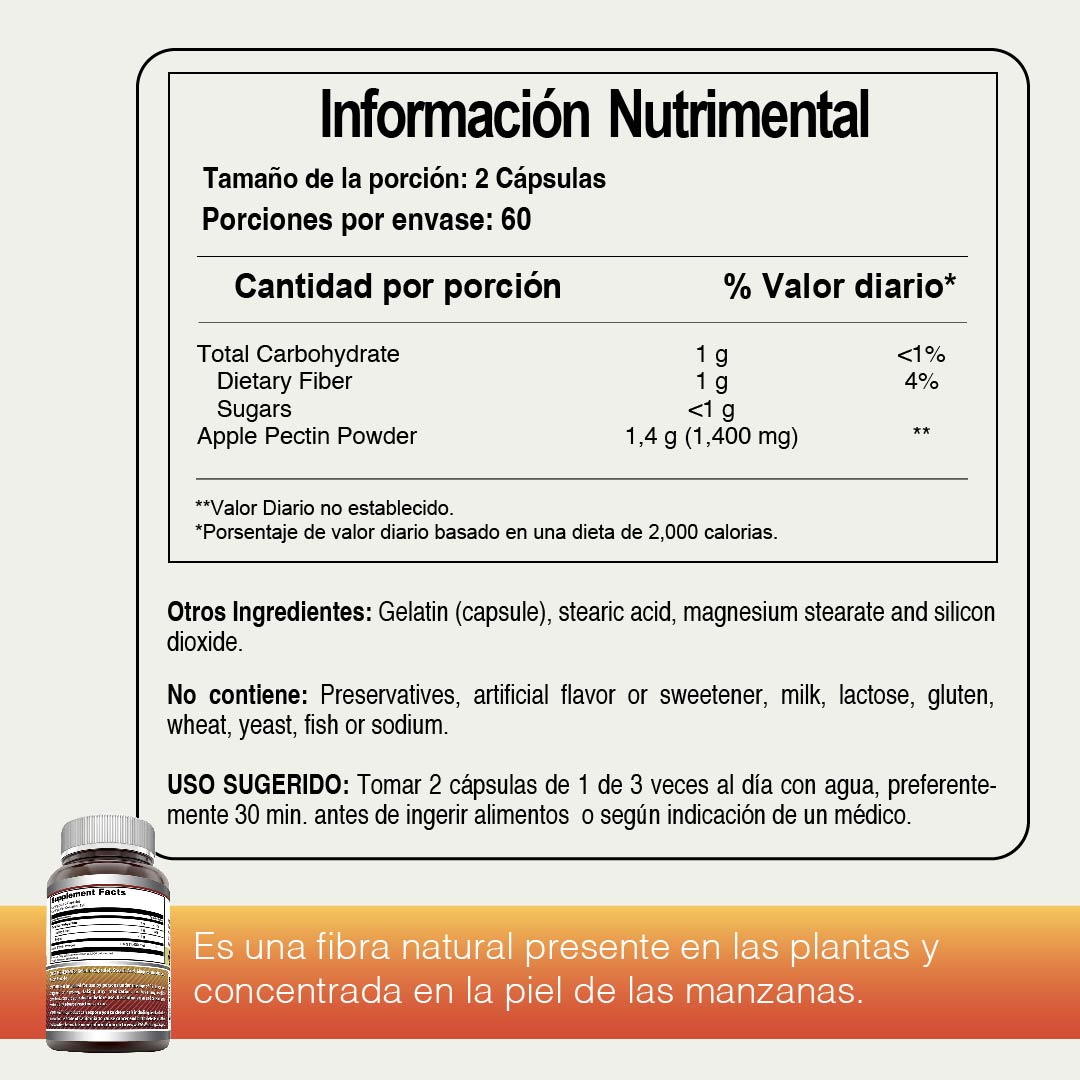 Foto 5 pulgar | Amazing Formulas Apple Pectin Digestión Control Colesterol Pectina De Manazana 120 Cápsulas