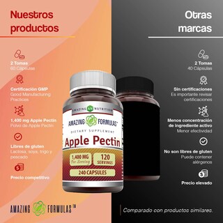 Foto 5 | Amazing Formulas Apple Pectin Digestión Control Colesterol Pectina De Manazana 120 Cápsulas