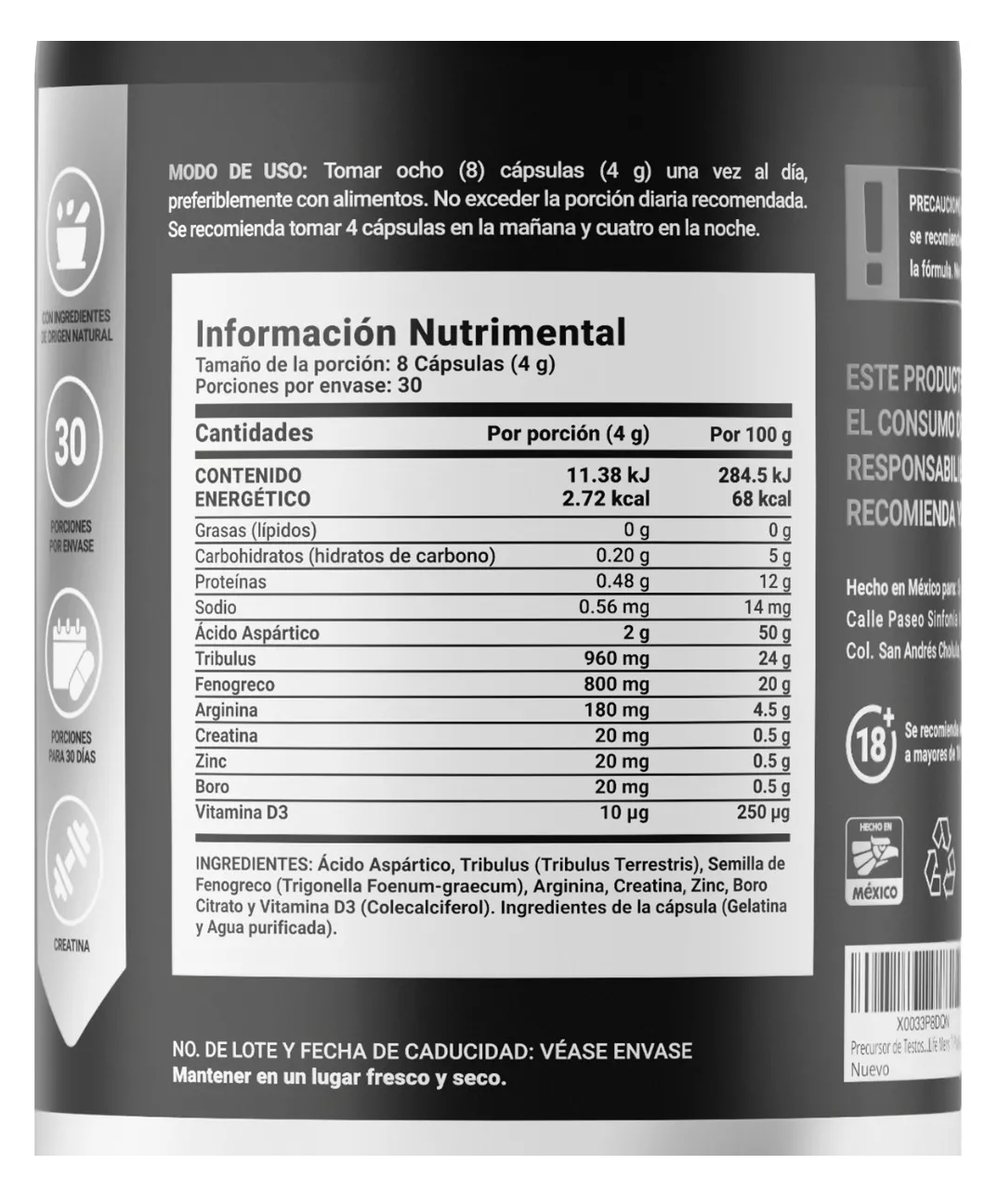 Foto 2 | Precursor D Testosterona Mens Testo Platinum 240 Cápsulas B Life