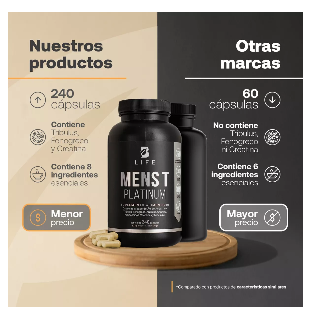 Foto 4 pulgar | Precursor D Testosterona Mens Testo Platinum 240 Cápsulas B Life