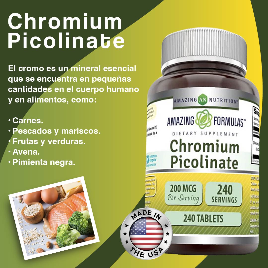Foto 4 pulgar | Amazing Nutrition, Picolinato De Cromo Regulación Del Azúcar Perdida De Peso 240 Tabletas