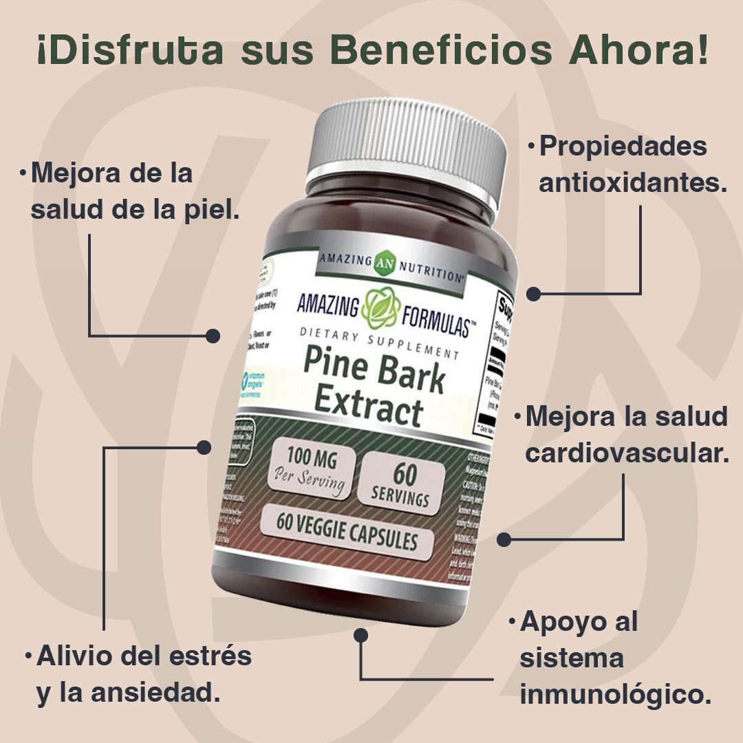 Foto 3 pulgar | Amazing Formulas Pine Bark Extract 100mg Antioxidante 60 Cápsulas