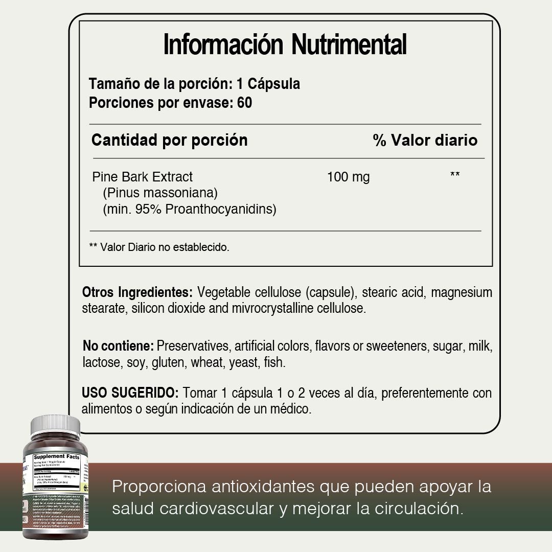 Foto 5 pulgar | Amazing Formulas Pine Bark Extract 100mg Antioxidante 60 Cápsulas