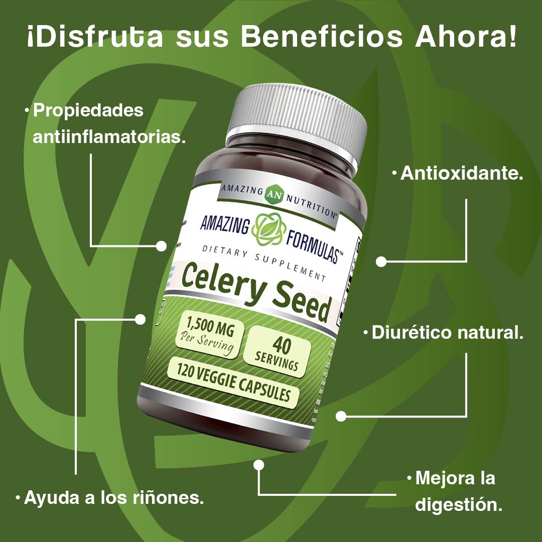 Foto 3 pulgar | Amazing Formula Celery Seed 1500mg Apoyo Digestivo Antioxidantes Semilla De Apio 120 Cápsulas