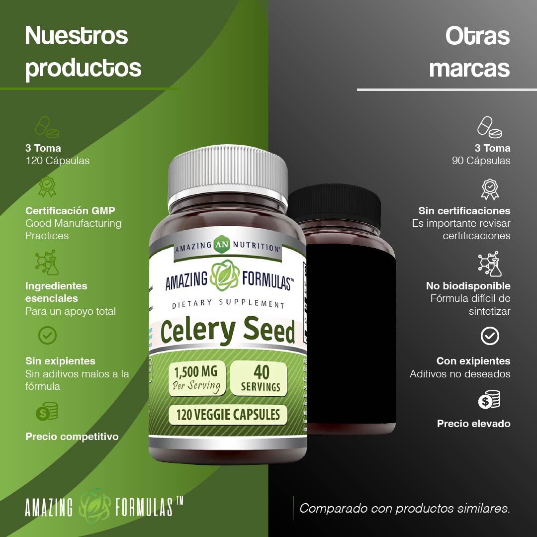 Foto 6 pulgar | Amazing Formula Celery Seed 1500mg Apoyo Digestivo Antioxidantes Semilla De Apio 120 Cápsulas