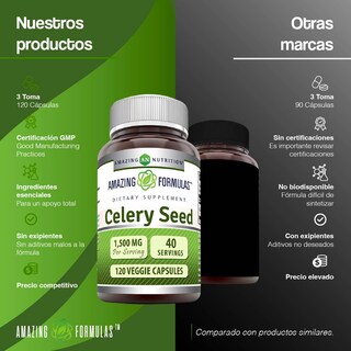 Foto 5 | Amazing Formula Celery Seed 1500mg Apoyo Digestivo Antioxidantes Semilla De Apio 120 Cápsulas