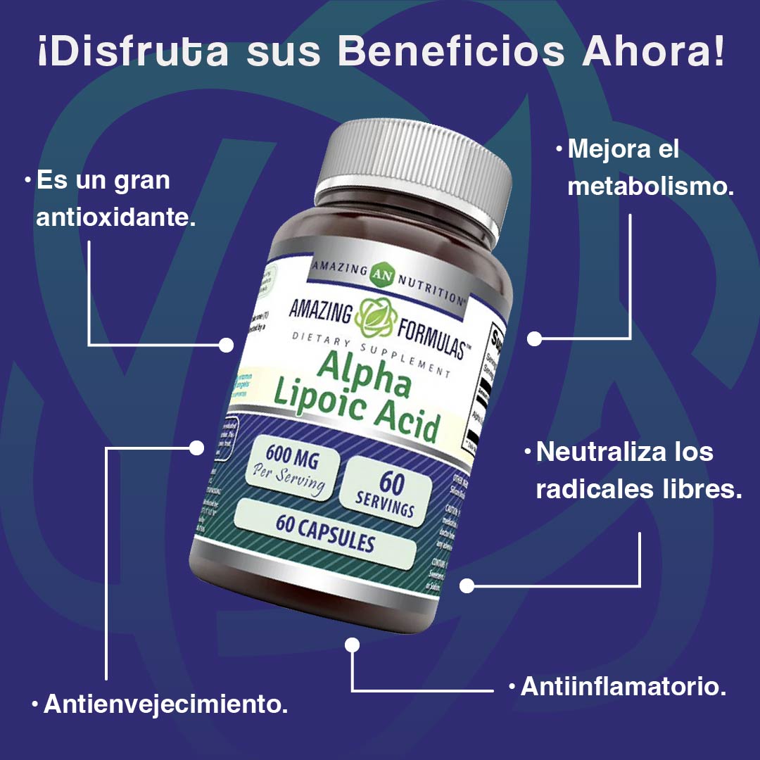 Foto 3 pulgar | Amazing Formulas Alpha Lipoic Acid 600 Mg Ácido Lipoico Antioxidante Antiinflamatorias 60 Cápsulas