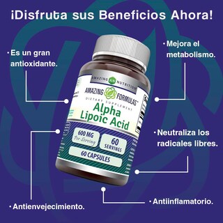 Foto 2 | Amazing Formulas Alpha Lipoic Acid 600 Mg Ácido Lipoico Antioxidante Antiinflamatorias 60 Cápsulas