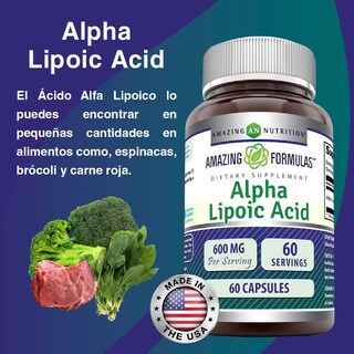 Foto 3 | Amazing Formulas Alpha Lipoic Acid 600 Mg Ácido Lipoico Antioxidante Antiinflamatorias 60 Cápsulas