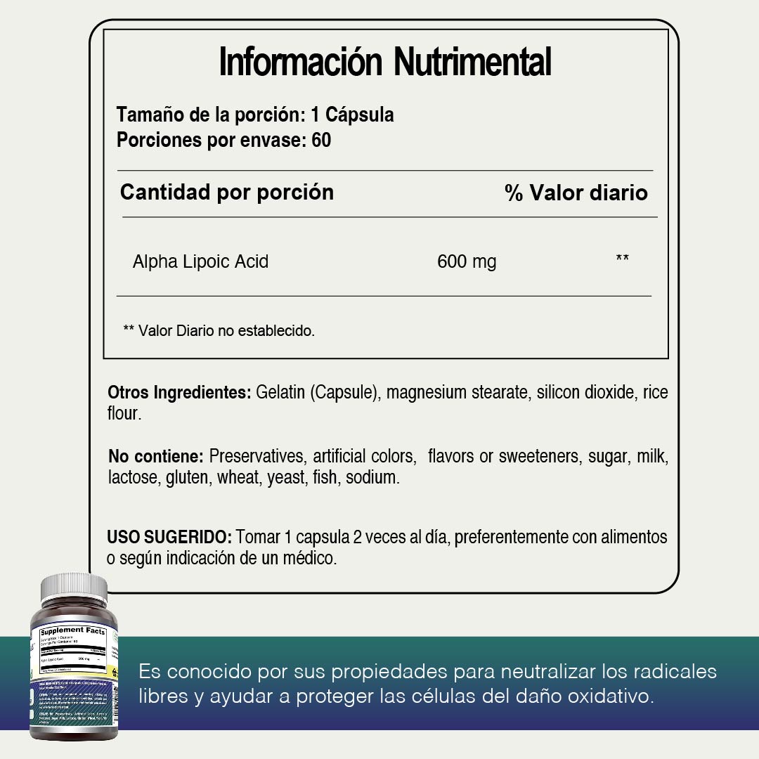 Foto 5 pulgar | Amazing Formulas Alpha Lipoic Acid 600 Mg Ácido Lipoico Antioxidante Antiinflamatorias 60 Cápsulas