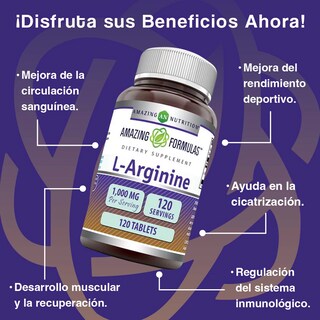 Foto 2 | Amazing Formulas L-arginine Salud Cardiovascular Rendimiento Deportivo 1000 Mg 120 Tabletas