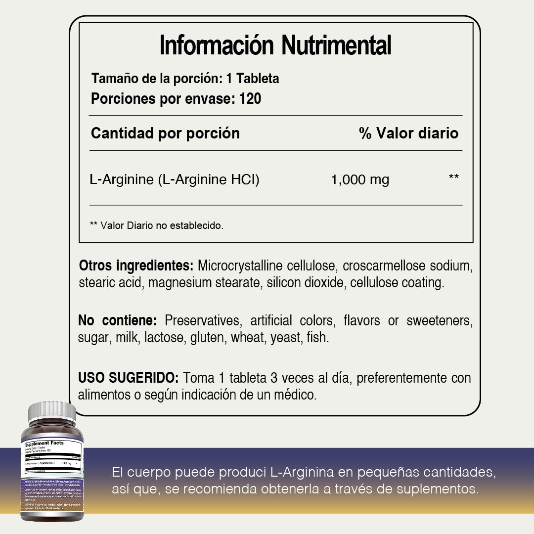 Foto 5 pulgar | Amazing Formulas L-arginine Salud Cardiovascular Rendimiento Deportivo 1000 Mg 120 Tabletas