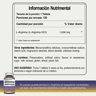 Foto 4 | Amazing Formulas L-arginine Salud Cardiovascular Rendimiento Deportivo 1000 Mg 120 Tabletas