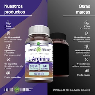 Foto 5 | Amazing Formulas L-arginine Salud Cardiovascular Rendimiento Deportivo 1000 Mg 120 Tabletas