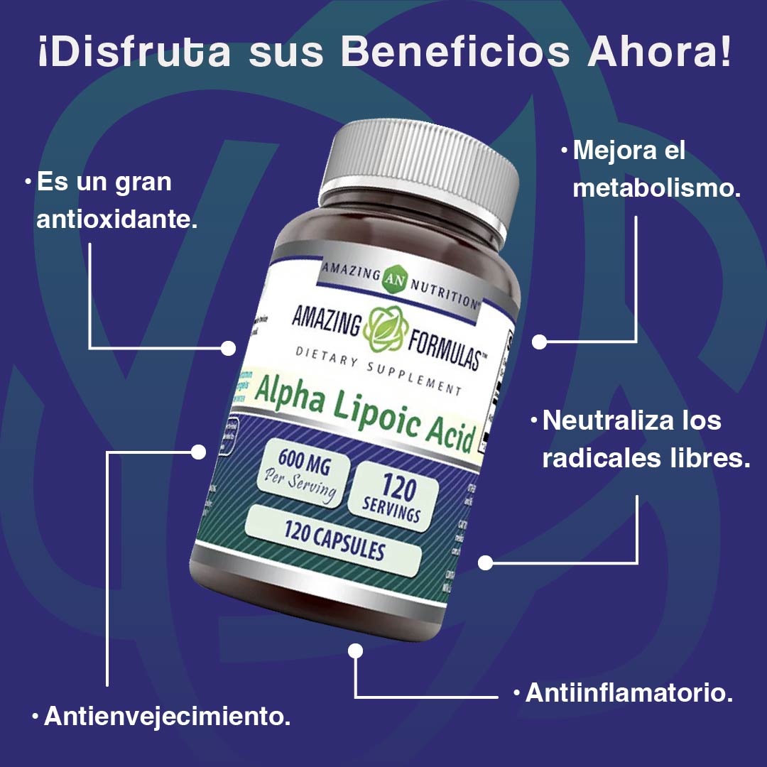 Foto 3 pulgar | Amazing Formulas Alpha Lipoic Acid 600 Mg Ácido Lipoico Antioxidante Antiinflamatorio 120 Cápsulas
