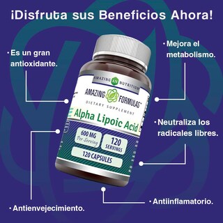 Foto 2 | Amazing Formulas Alpha Lipoic Acid 600 Mg Ácido Lipoico Antioxidante Antiinflamatorio 120 Cápsulas