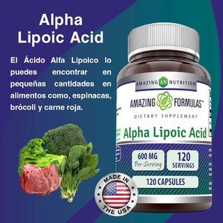 Foto 3 | Amazing Formulas Alpha Lipoic Acid 600 Mg Ácido Lipoico Antioxidante Antiinflamatorio 120 Cápsulas