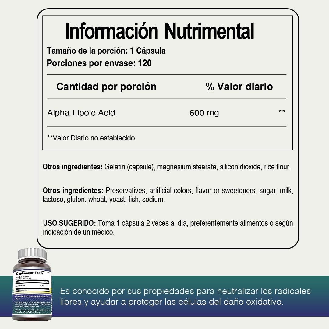 Foto 5 pulgar | Amazing Formulas Alpha Lipoic Acid 600 Mg Ácido Lipoico Antioxidante Antiinflamatorio 120 Cápsulas