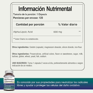 Foto 4 | Amazing Formulas Alpha Lipoic Acid 600 Mg Ácido Lipoico Antioxidante Antiinflamatorio 120 Cápsulas