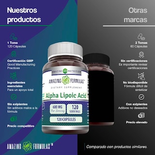 Foto 5 | Amazing Formulas Alpha Lipoic Acid 600 Mg Ácido Lipoico Antioxidante Antiinflamatorio 120 Cápsulas