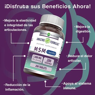 Foto 2 | Amazing Formulas Msm Salud Articular Antiinflamatorio 1000 Mg 200 Tabletas