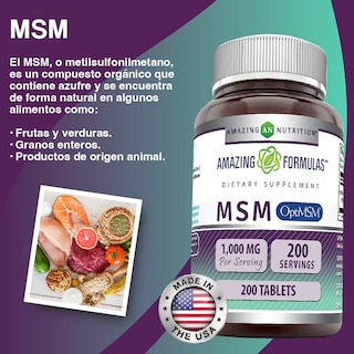 Foto 3 | Amazing Formulas Msm Salud Articular Antiinflamatorio 1000 Mg 200 Tabletas