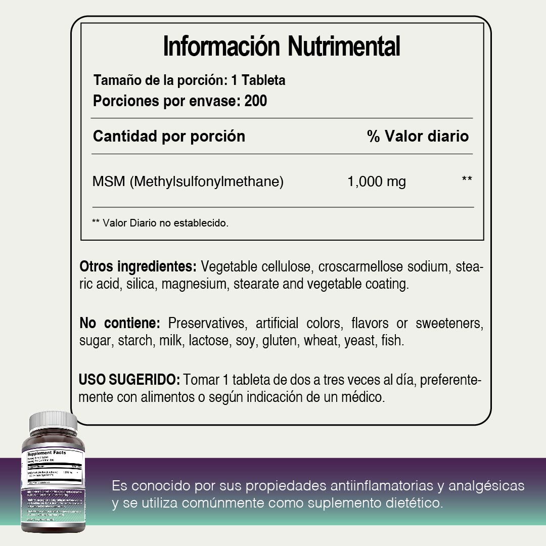 Foto 5 pulgar | Amazing Formulas Msm Salud Articular Antiinflamatorio 1000 Mg 200 Tabletas