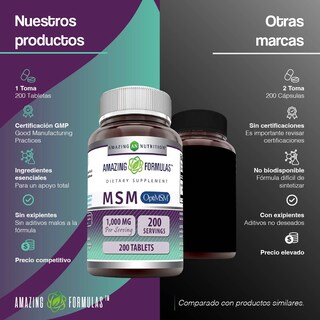 Foto 5 | Amazing Formulas Msm Salud Articular Antiinflamatorio 1000 Mg 200 Tabletas