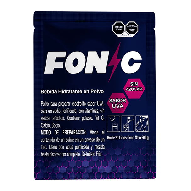 Foto 5 pulgar | Bebida Hidratante Fonic En Polvo Con Electrolitos 1 Sobre 200g 20l Sabor Uva