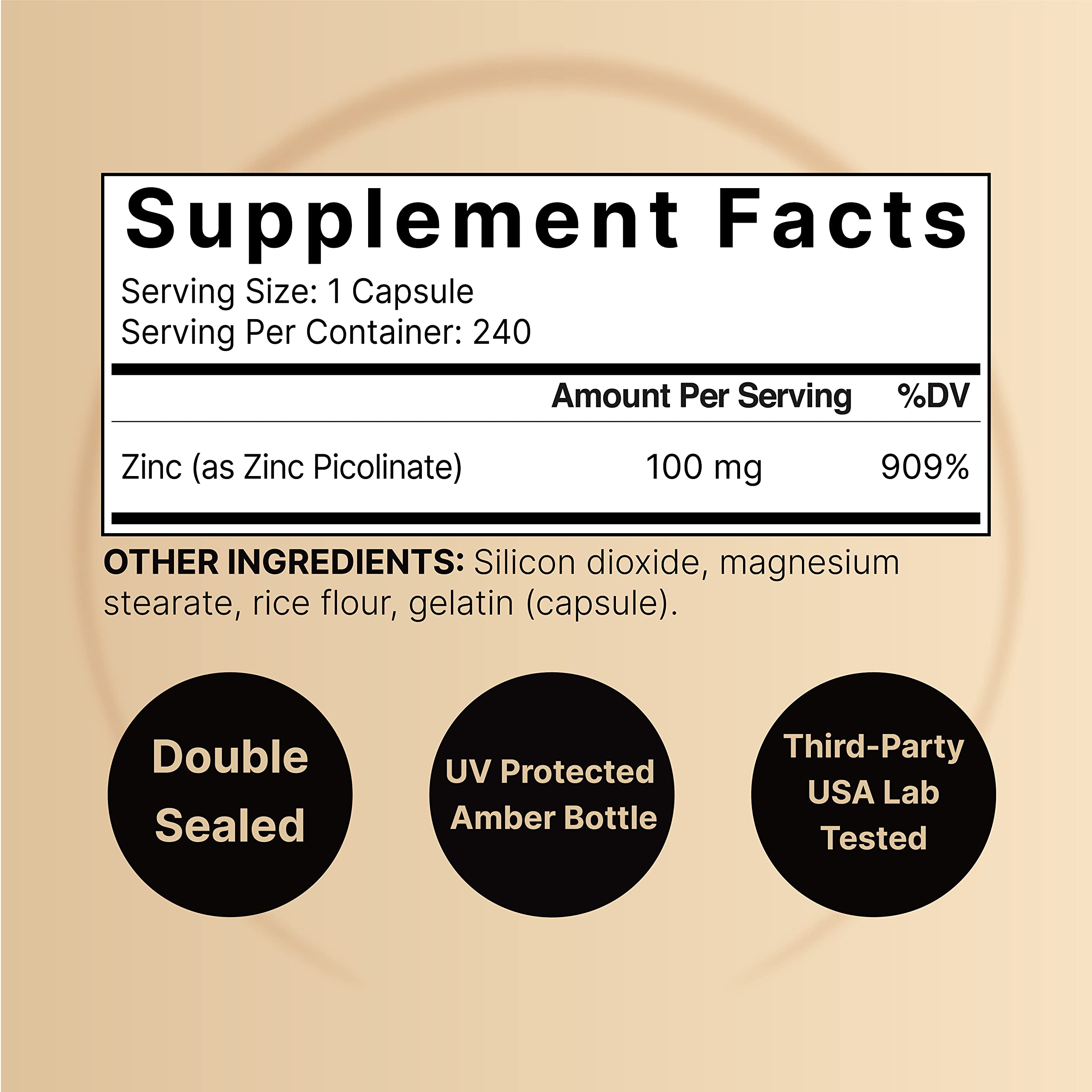 Foto 3 pulgar | Suplemento de Picolinato De Zinc Naturebell 100 Mg 480 Cápsulas - Venta Internacional
