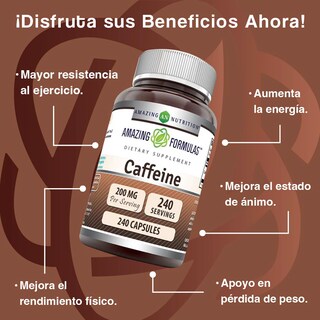 Foto 2 | Amazing Formulas Caffeine 200mg Cafeína Energía Ejercicio Estimulación Del Metabolismo240 Cápsulas