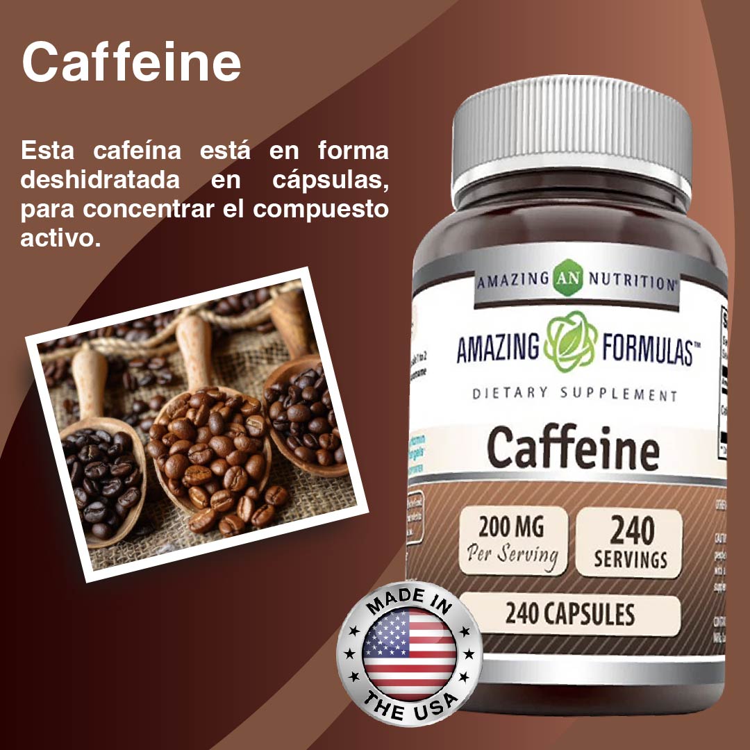 Foto 3 | Amazing Formulas Caffeine 200mg Cafeína Energía Ejercicio Estimulación Del Metabolismo240 Cápsulas