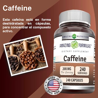 Foto 3 | Amazing Formulas Caffeine 200mg Cafeína Energía Ejercicio Estimulación Del Metabolismo240 Cápsulas