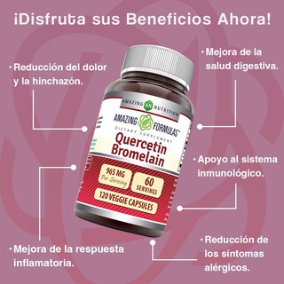 Foto 2 | Amazing Formulas Quercetin Bromelain 965 Mg Quercetina Y Bromelina Antioxidante Antiinflamatorio Salud Cardiova