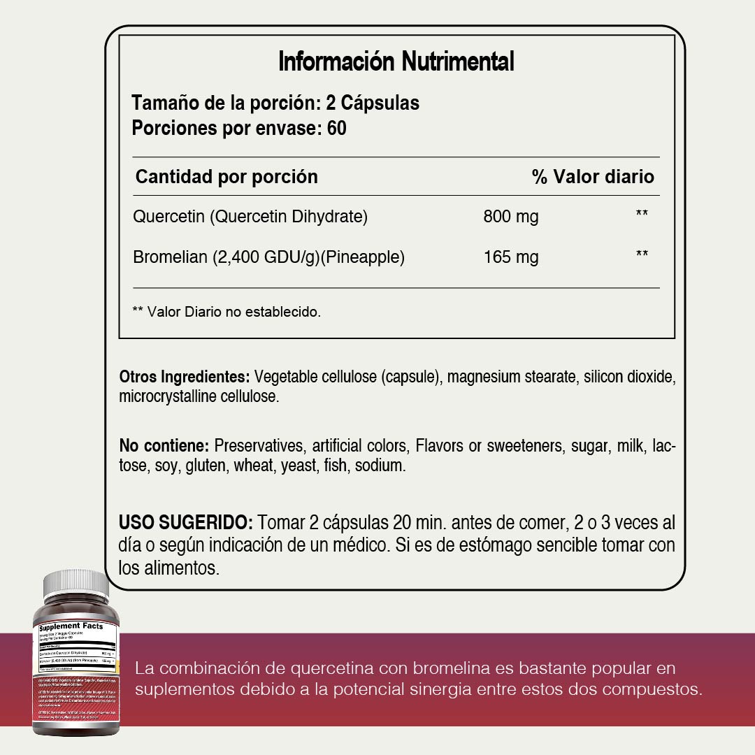 Foto 5 pulgar | Amazing Formulas Quercetin Bromelain 965 Mg Quercetina Y Bromelina Antioxidante Antiinflamatorio Salud Cardiova