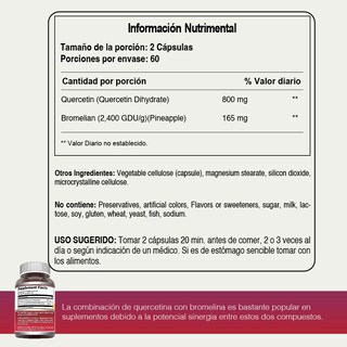 Foto 4 | Amazing Formulas Quercetin Bromelain 965 Mg Quercetina Y Bromelina Antioxidante Antiinflamatorio Salud Cardiova