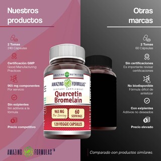 Foto 5 | Amazing Formulas Quercetin Bromelain 965 Mg Quercetina Y Bromelina Antioxidante Antiinflamatorio Salud Cardiova