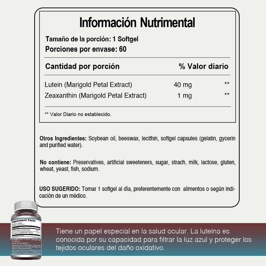 Foto 5 pulgar | Amazing Formulas Luteín Zeaxantina Salud Ocular Antioxidante Protección Daño Solar 40 Mcg 60 Softgels