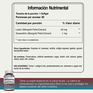 Foto 4 | Amazing Formulas Luteín Zeaxantina Salud Ocular Antioxidante Protección Daño Solar 40 Mcg 60 Softgels