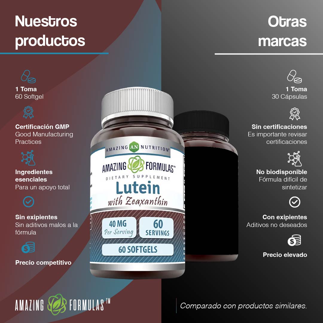 Foto 6 pulgar | Amazing Formulas Luteín Zeaxantina Salud Ocular Antioxidante Protección Daño Solar 40 Mcg 60 Softgels