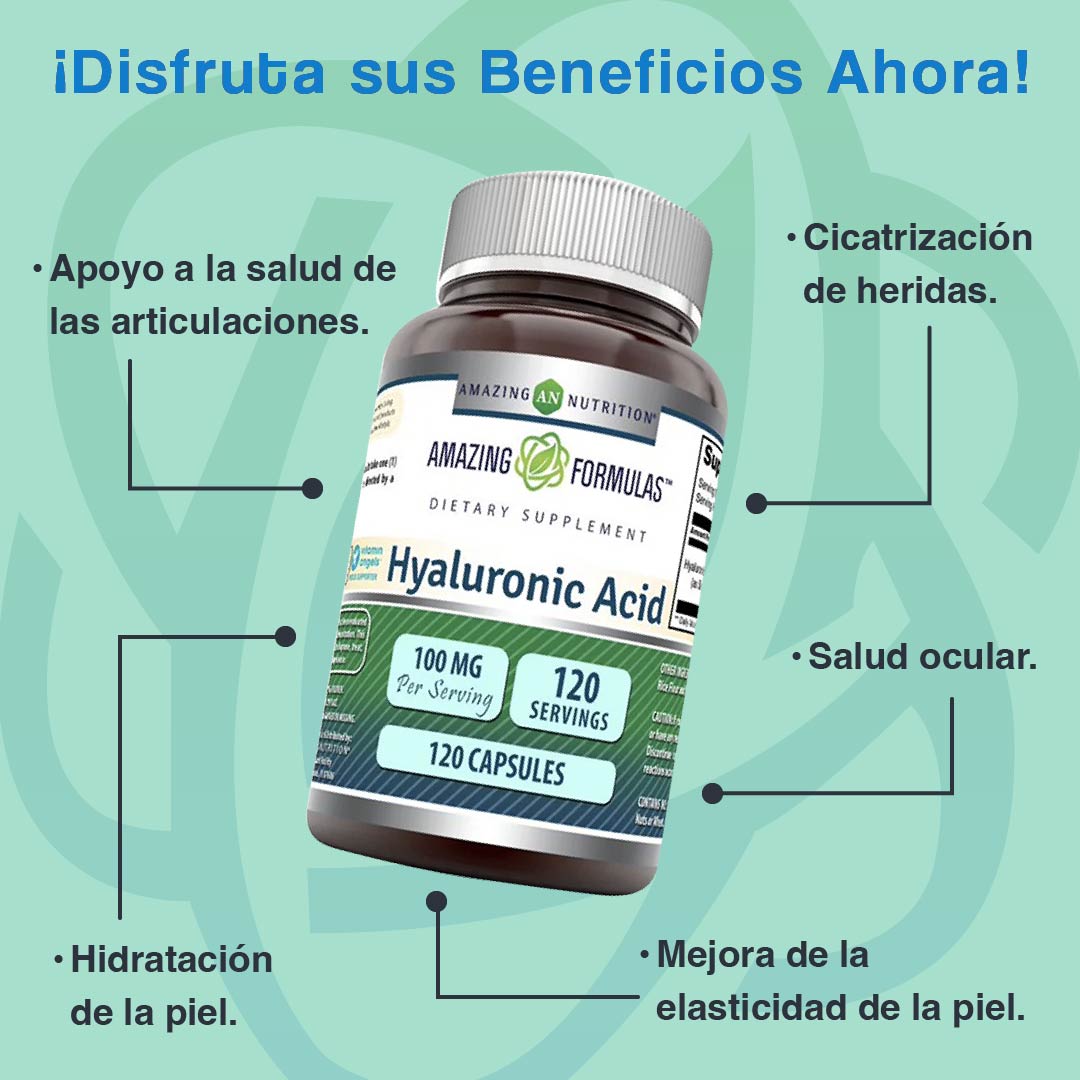 Foto 3 pulgar | Amazing Formulas Hyaluronic Acid 100 Mg Salud De La Piel Lubricación Articular  Acido Hialuronico 120 Cápsulas