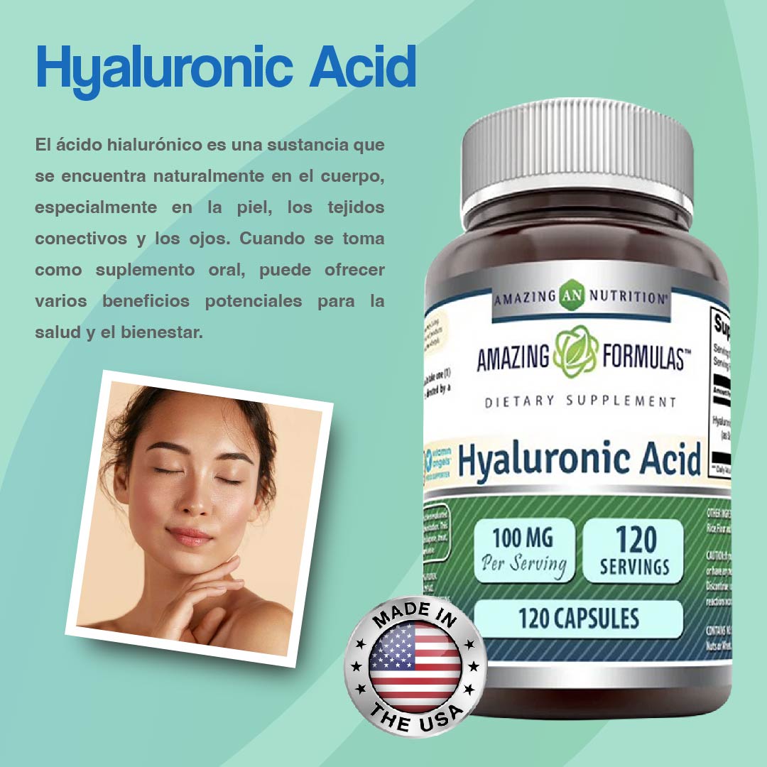 Foto 4 pulgar | Amazing Formulas Hyaluronic Acid 100 Mg Salud De La Piel Lubricación Articular  Acido Hialuronico 120 Cápsulas