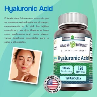 Foto 3 | Amazing Formulas Hyaluronic Acid 100 Mg Salud De La Piel Lubricación Articular Acido Hialuronico 120 Cápsulas