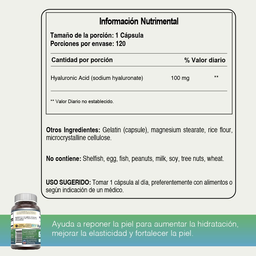 Foto 5 pulgar | Amazing Formulas Hyaluronic Acid 100 Mg Salud De La Piel Lubricación Articular  Acido Hialuronico 120 Cápsulas