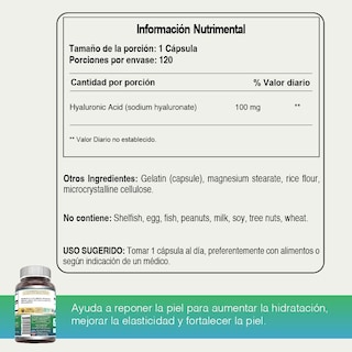 Foto 4 | Amazing Formulas Hyaluronic Acid 100 Mg Salud De La Piel Lubricación Articular Acido Hialuronico 120 Cápsulas