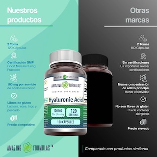 Foto 5 | Amazing Formulas Hyaluronic Acid 100 Mg Salud De La Piel Lubricación Articular Acido Hialuronico 120 Cápsulas